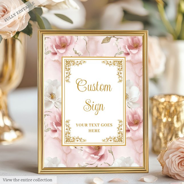 Elegantes, rosafarbenes Gold Floral Wedding Custom Poster (Elegant Dusty Pink Gold Floral Wedding Custom Sign

)