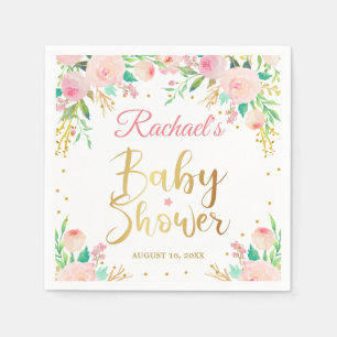 Elegantes rosafarbenes Gold Script Baby Shower Pap Serviette