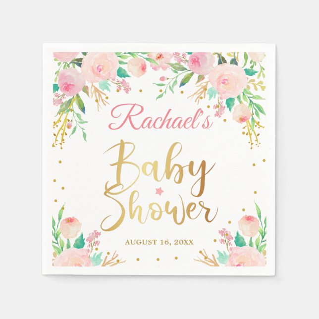 Elegantes rosafarbenes Gold Script Baby Shower Pap Serviette (Vorderseite)