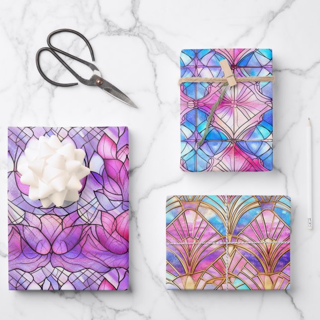 Elegantes rosafarbenes Imitat gestanztes Glasmuste Geschenkpapier Set (Vorderseite)