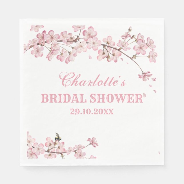 Elegantes rosafarbenes Kirschblossom Brautparty Serviette (Vorderseite)