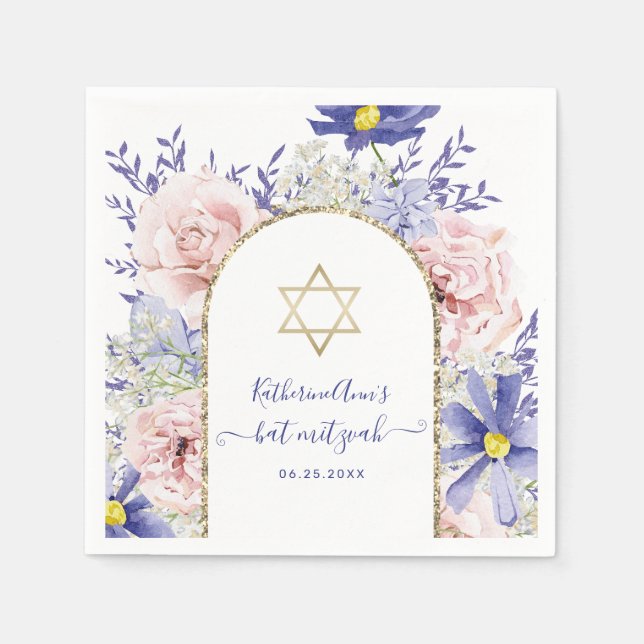 Elegantes rosafarbenes Lila Wasserfarben Bat Mitzv Serviette (Vorderseite)