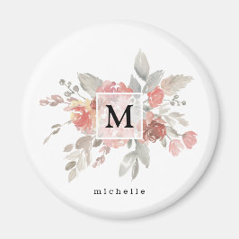 Elegantes rosafarbenes Monogramm der grauen Blume Magnet