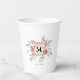 Elegantes rosafarbenes Monogramm der grauen Blume Pappbecher