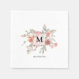 Elegantes rosafarbenes Monogramm der grauen Blume Serviette