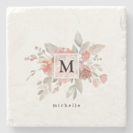 Elegantes rosafarbenes Monogramm der grauen Blume Steinuntersetzer