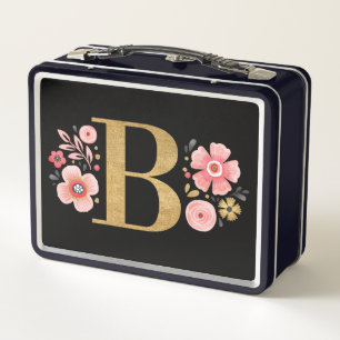 Elegantes rosafarbenes Monogramm Metall Brotdose