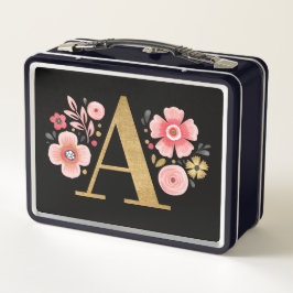 Elegantes rosafarbenes Monogramm Metall Brotdose