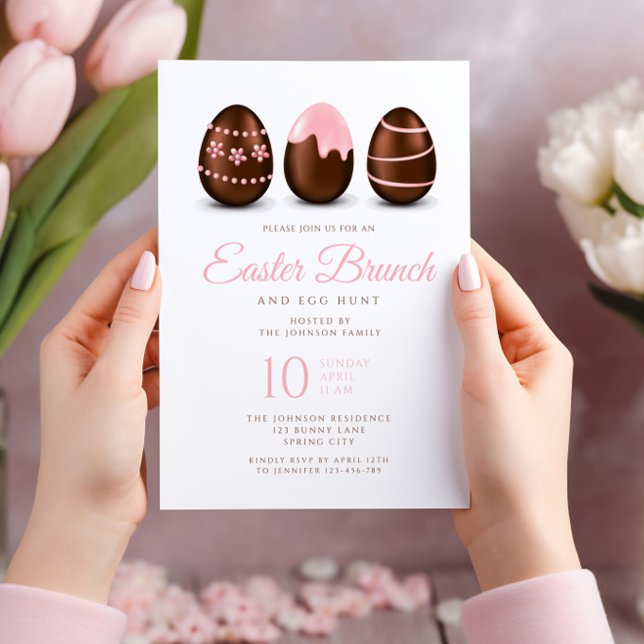 Elegantes rosafarbenes Osterfest Einladung (Elegant Pink Egg Easter Brunch Invitation Card.)