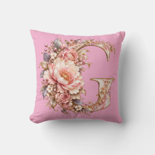 Elegantes rosafarbenes Pfingstrosen-Blumenmonogram Kissen