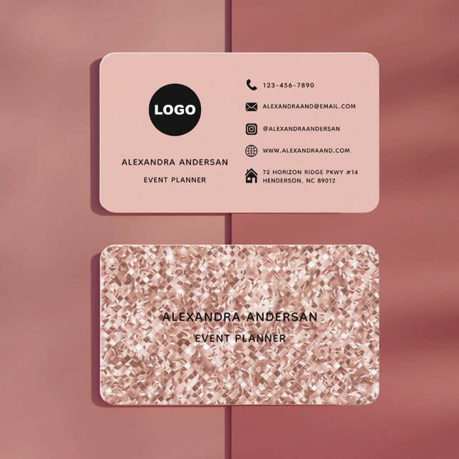 Elegantes rosafarbenes Rosengoldmuster Diamantmust Visitenkarte (Elegant Blush Pink Rose Gold Metal Diamond Pattern Business Card)