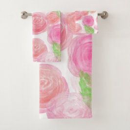 Elegantes rosafarbenes Rosenmuster | Badhandtuch Set