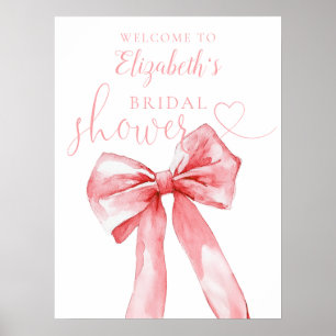 Elegantes rosafarbenes Schleifen-Hochzeitsdusche-W Poster