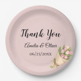 Elegantes Rosafarbenes Tulpenstrauß-Hochzeit Pappteller