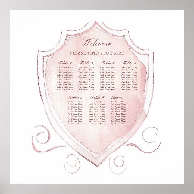 Elegantes rosafarbenes Wappen Sitzdiagramm Poster (Vorne)