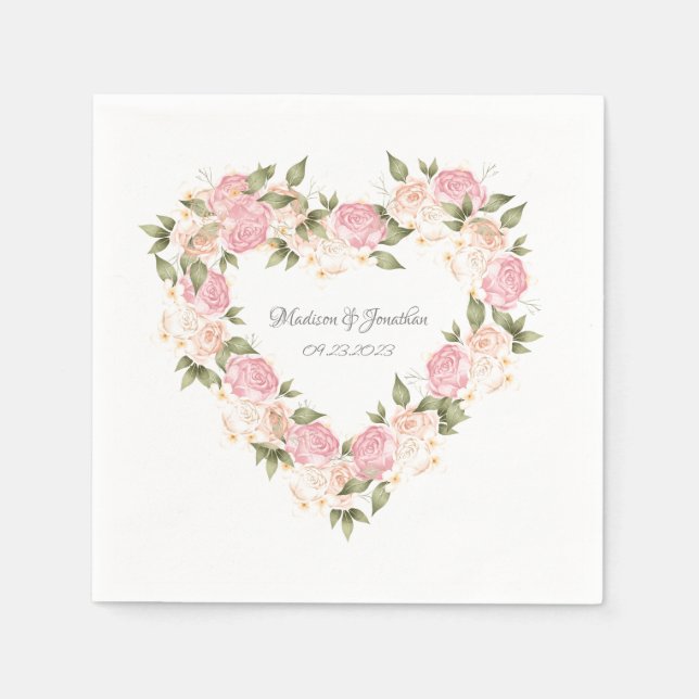 Elegantes rosafarbenes Wasser Namen Hochzeitsherz Serviette (Vorderseite)