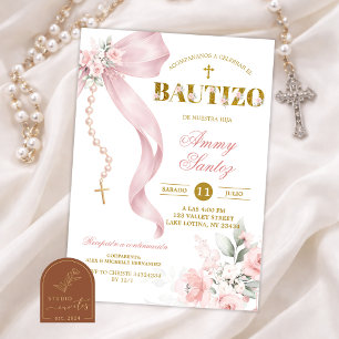Elegantes rosarotes Schleifen-Coquette-Rosary Baut Einladung