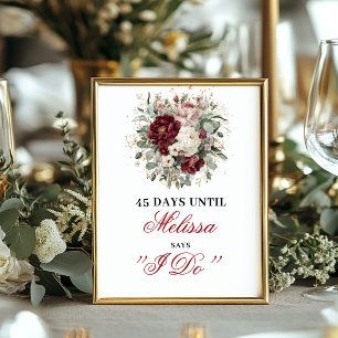 Elegantes Rosé-Burgund Countdown-Schild Brautparty Poster