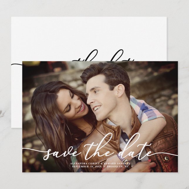 Elegantes Rose Foto Save the Date Einladung (Vorne/Hinten)