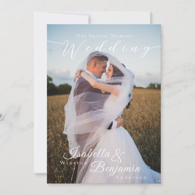 Elegantes Rose Gold Black Wedding Foto Einladung (Vorderseite)