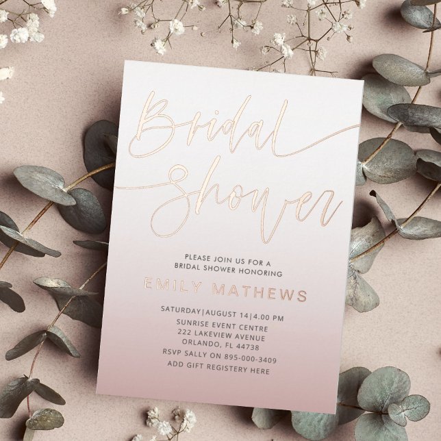 Elegantes Rose Gold Calligraphy Brautparty Folieneinladung (Von Creator hochgeladen)