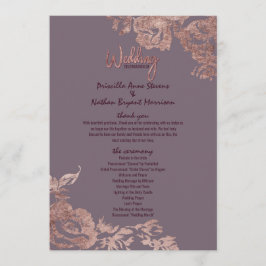 Elegantes Rose Gold Floral Lila Hochzeitsprogramm Programm