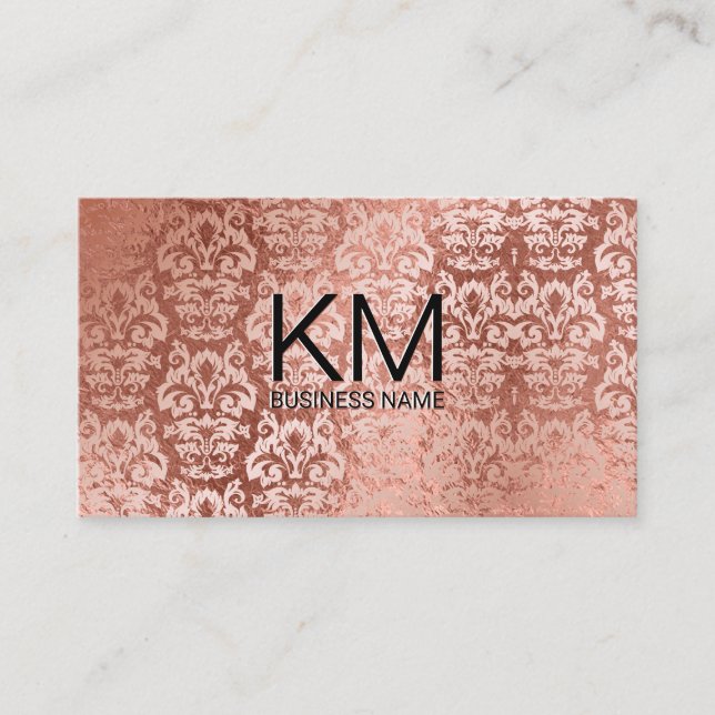 Elegantes Rose Gold Foil Damask Muster Visitenkarte (Vorderseite)