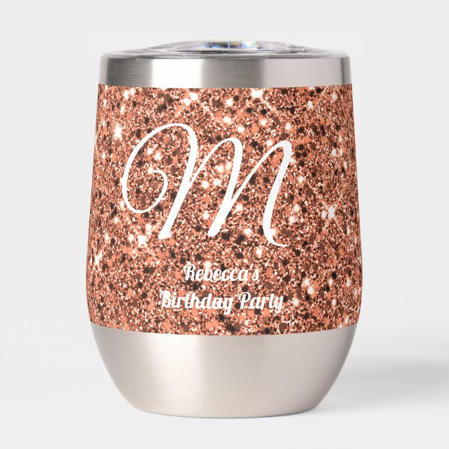 Elegantes Rose Gold Glitzer Monogram Gastgeschenk (Vorderseite)