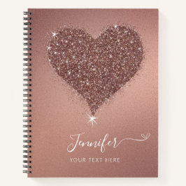 Elegantes Rose Gold Heart Glittery Notebook Notizbuch