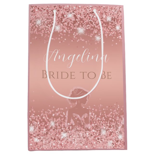 Elegantes Rose Gold Luxe Shimmer Brautparty Mittlere Geschenktüte (Vorderseite)
