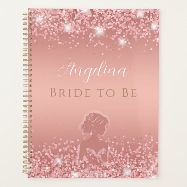 Elegantes Rose Gold Luxe Shimmer Brautparty Planer (Vorderseite)