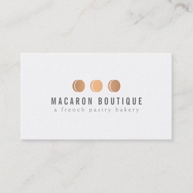 Elegantes Rose-Gold-Macaron-Trio-Logo auf Weiß Visitenkarte (Vorderseite)