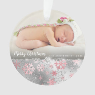 Elegantes Rose Gold & Silberschneeflocken kundensp Ornament