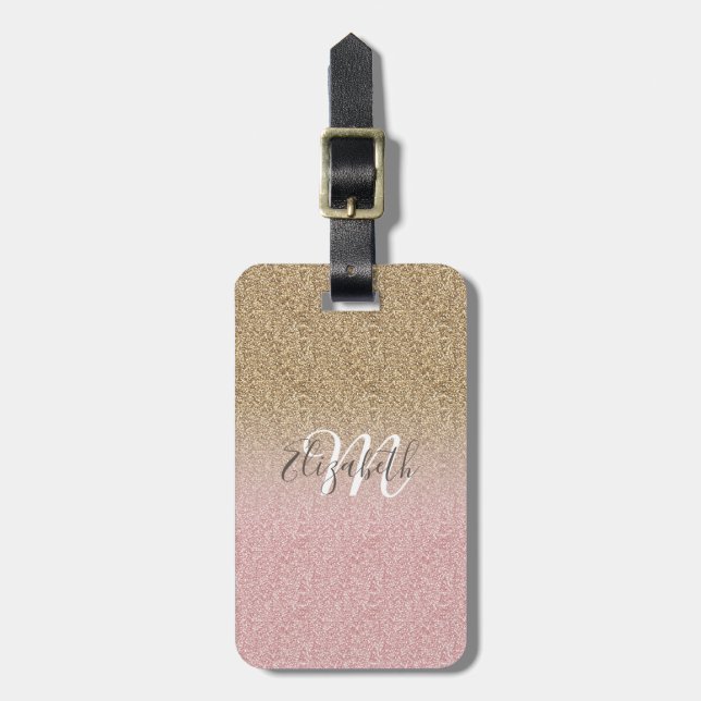 Elegantes Rose Gold und Gold Glitzer Glitzern Foto Gepäckanhänger (Vorderseite vertikal)