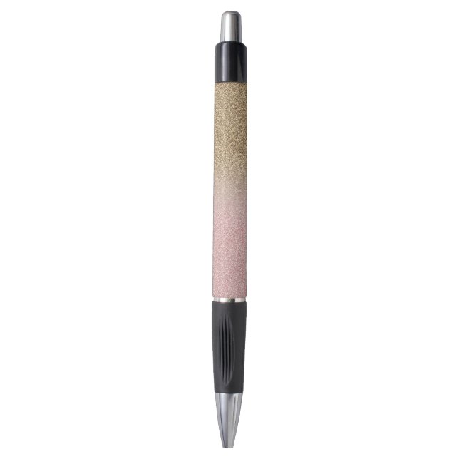 Elegantes Rose Gold und Gold Glitzer Glitzern Foto Kugelschreiber (Vorderseite Vertikal)