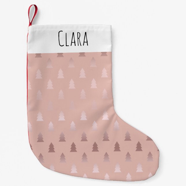 Elegantes Rose-Gold und rosa Weihnachtsbaummuster Kleiner Weihnachtsstrumpf (Vorderseite)