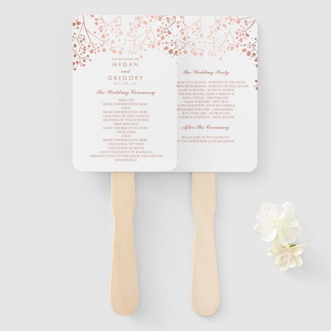 Elegantes Rose Gold und White Wedding Programm Fächer (Vorne und Hinten)