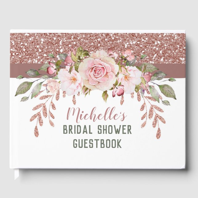 Elegantes Rose Gold Wasserfarben Brautparty Gästebuch (Vorderseite)