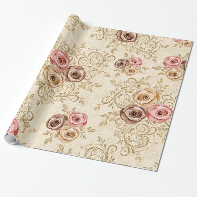 Elegantes Rose-Muster Geschenkpapier (Ungerollt)