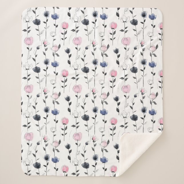 Elegantes Rose-Muster Sherpadecke (Vorderseite)