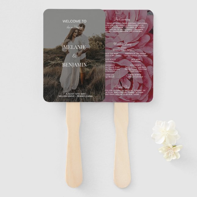 Elegantes Rose Rosa Romantisches Hochzeitsprogramm Fächer (Vorne und Hinten)