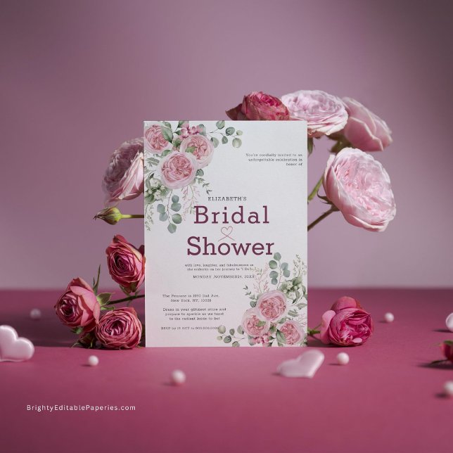 Elegantes Rose- und Eukalyptus-Kranz-Brautparty Einladung (Embrace timeless elegance with our Floral Wreath Bridal Shower Invitation)