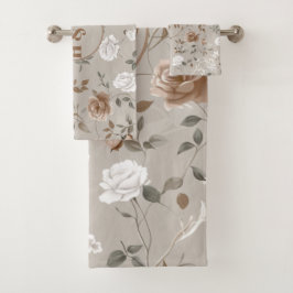 Elegantes Rose- und Weinmuster Handtuch Badhandtuch Set