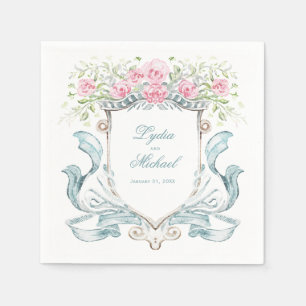 Elegantes Rose Wappen mit Bow Hochzeit Serviette