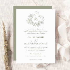 Elegantes Rose-Wreath-HochzeitssagenMonogramm Einladung