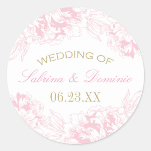 Elegantes Roségold-Blumen-Pfingstrosen-Monogramm Runder Aufkleber