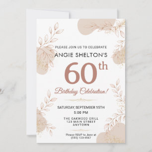 Elegantes Roségold Botanisch 60. Geburtstag Einladung