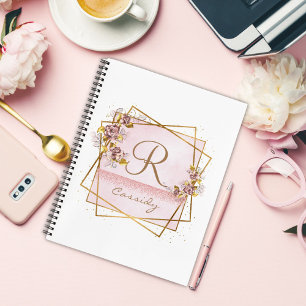 Elegantes Roségold-Glitter-Rosen-Monogramm  Notizbuch