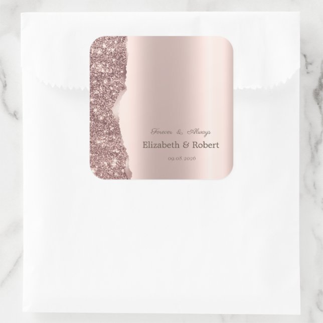 Elegantes Roségold-Glitter-Script  Quadratischer Aufkleber (Tasche)