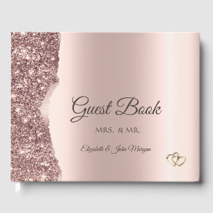 Elegantes Roségold-Glitter-Skript Gästebuch